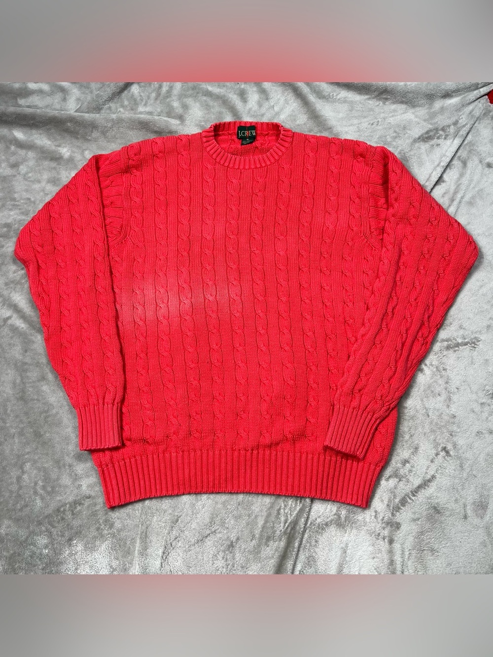 Vintage J Crew Oarsman Cable Knit Sweater Mens XL Red Cotton Crewneck Pullover